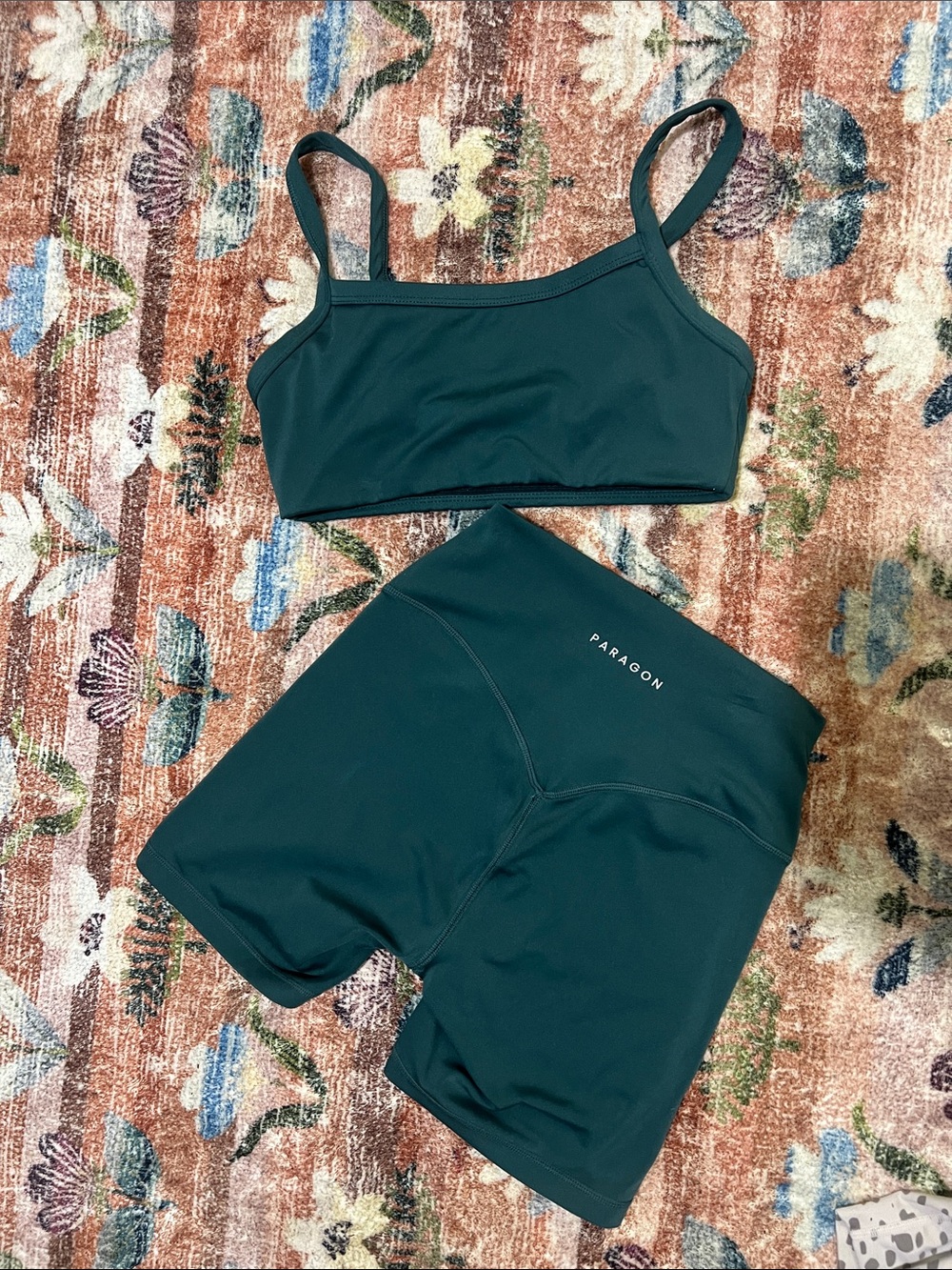 PARAGON Dark Teal Active Bralette & High-Rise Bike Shorts Set - Picture 2 of 2